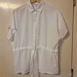 Prologue Classic Short Sleeve Collared White Blouse with waist tie Size Small
